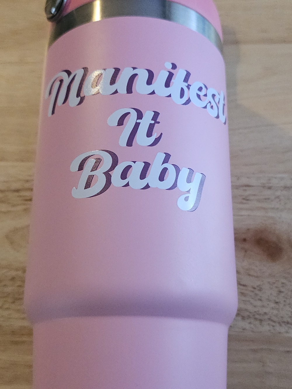 NWT Kirklands Home 'Manifest It Baby' Pink Insulated 30oz Tumbler - Picture 2 of 6